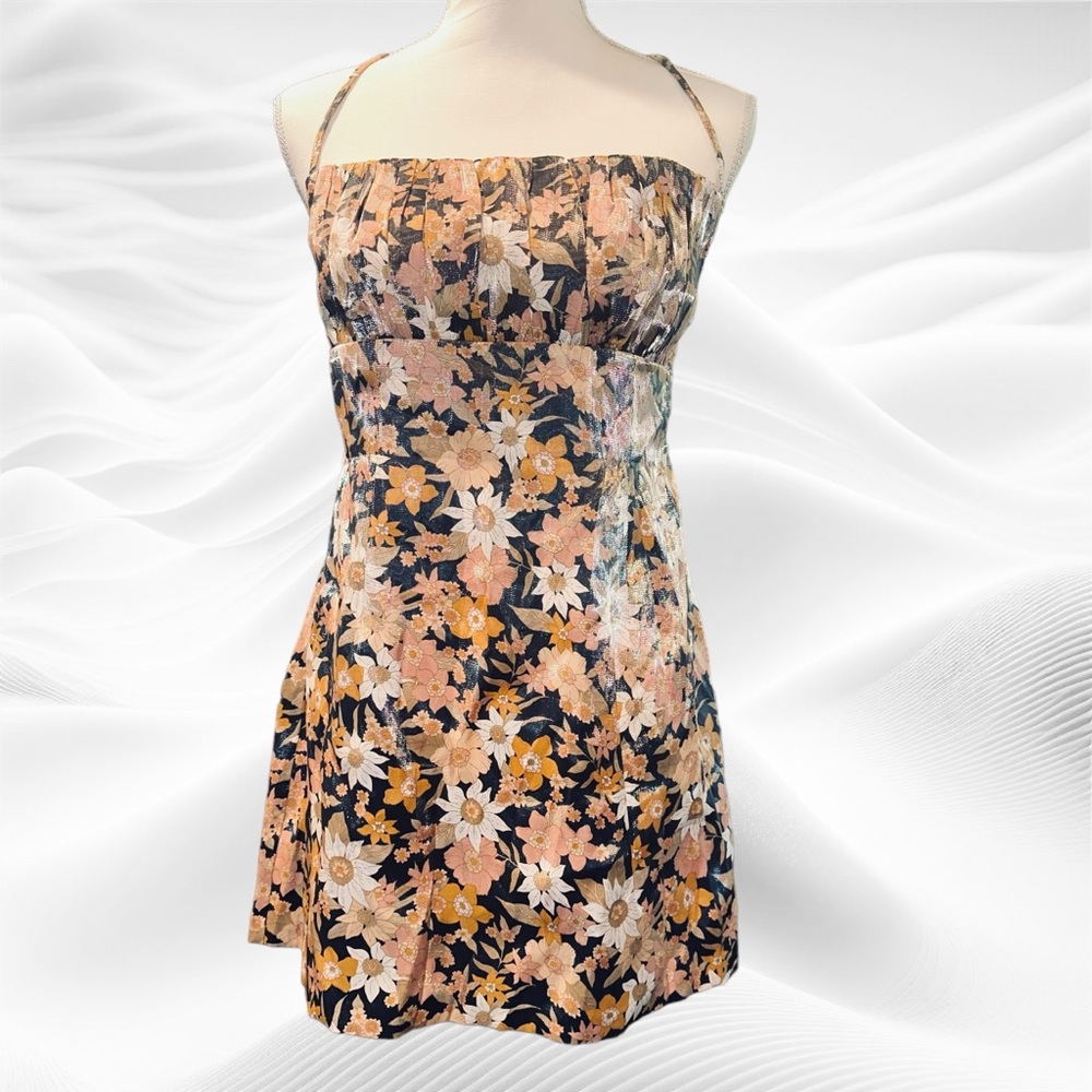 Rumer the Label Paloma‎ Mini Dress Gold Black Floral Large